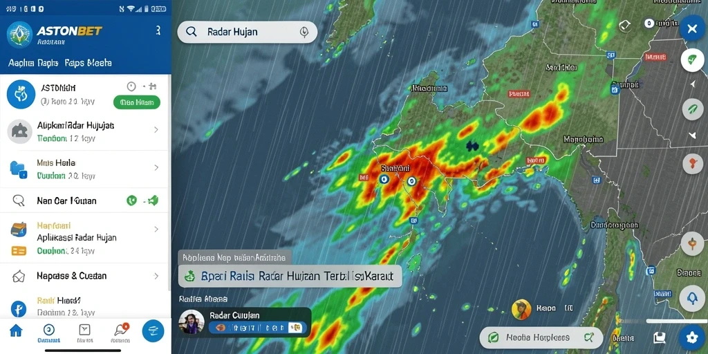 Tampilan antarmuka aplikasi ASTONBET yang menampilkan radar hujan secara real-time.