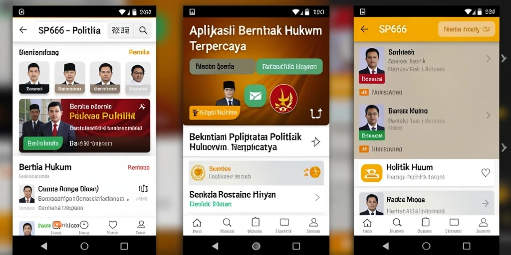 Tampilan antarmuka aplikasi SP666 untuk berita politik dan hukum.